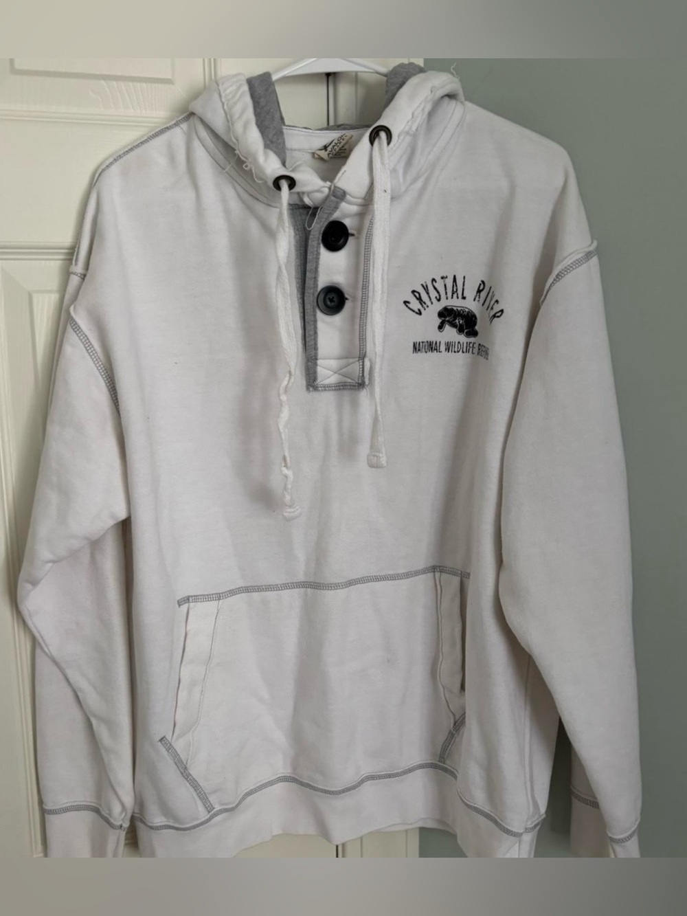 Women’s White Hooded Pullover with Button Placket